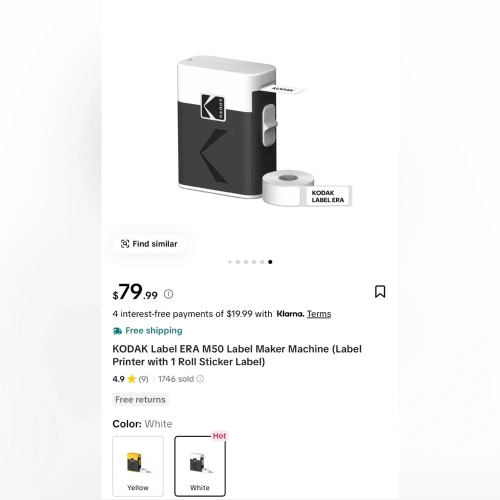 NEW Kodak Label Era Instant Printer in Black and white